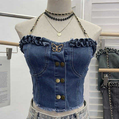 Cowboy tank top with buckle and strapless top