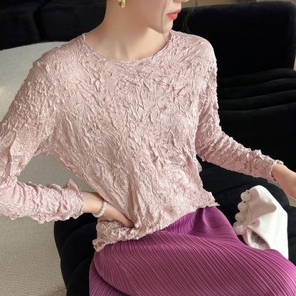 Pleated Soft Fabric Fashion Top with Irregular Ruffles, Versatile for Layering or Wearing Alone