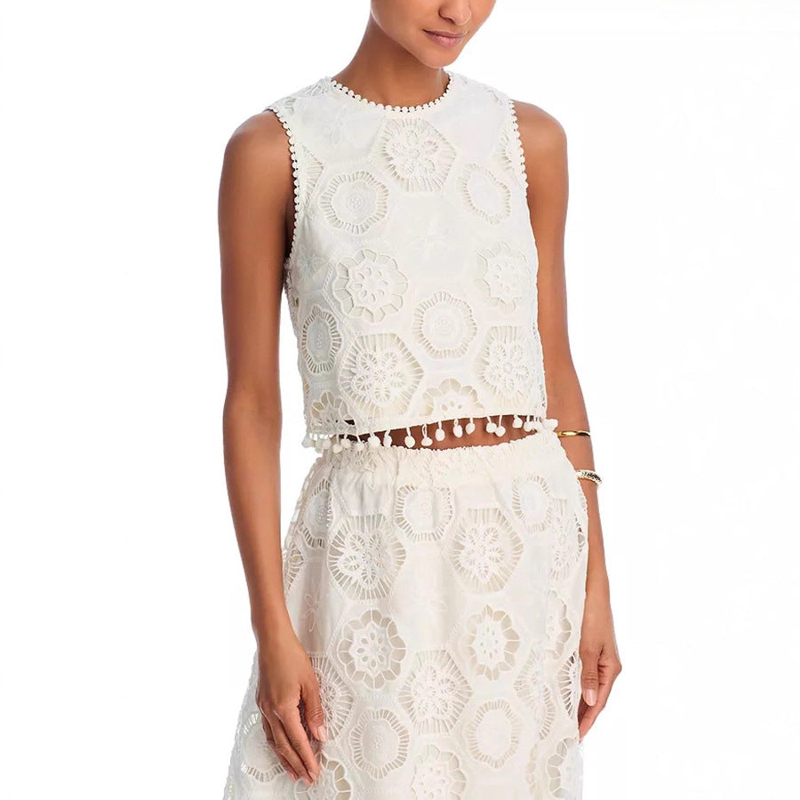 Sleeveless Embroidered Skirt Set