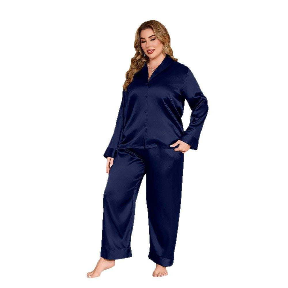 European and American New Large Size Cardigan Pajamas Women's Long Sleeve Long Pants Set Homewear