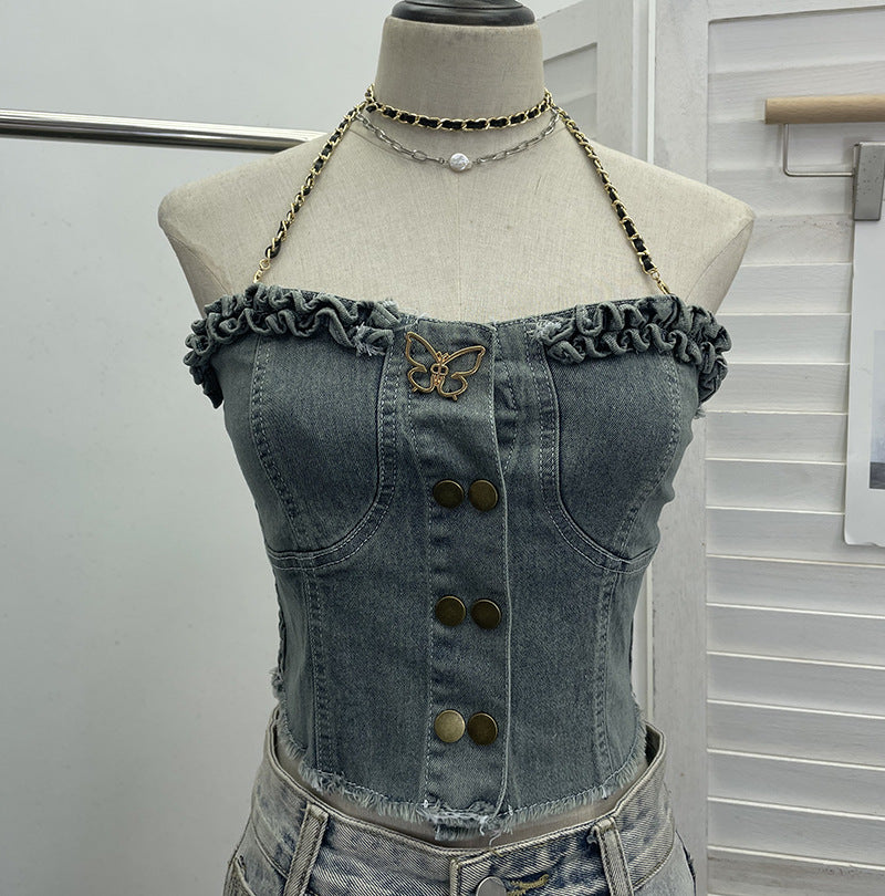 Cowboy tank top with buckle and strapless top