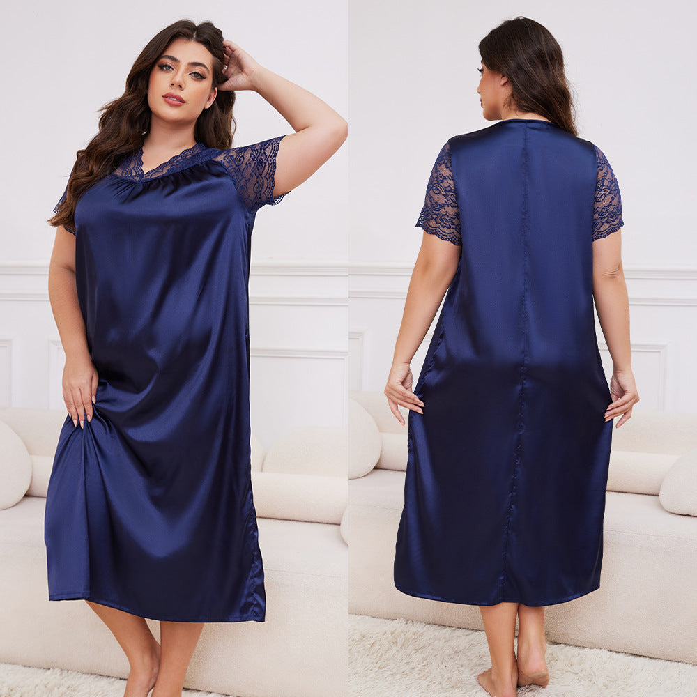 Women's Spring and Summer Short Sleeve Long Nightgown Loose Homewear