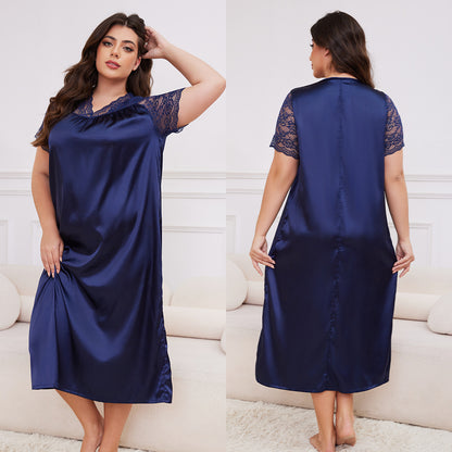 Women's Spring and Summer Short Sleeve Long Nightgown Loose Homewear