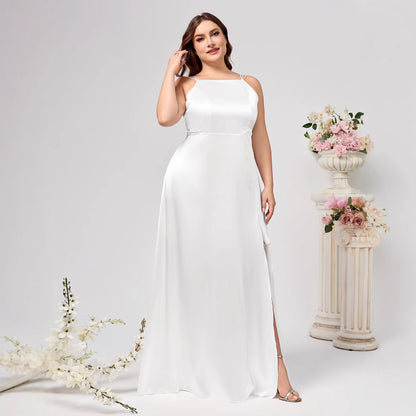 Elegant Plus Size Dress with Slit, Evening Gown, Lightweight Wedding Style, Shimmering Formal Dress