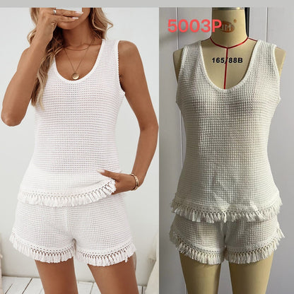 Tassel vest shorts set