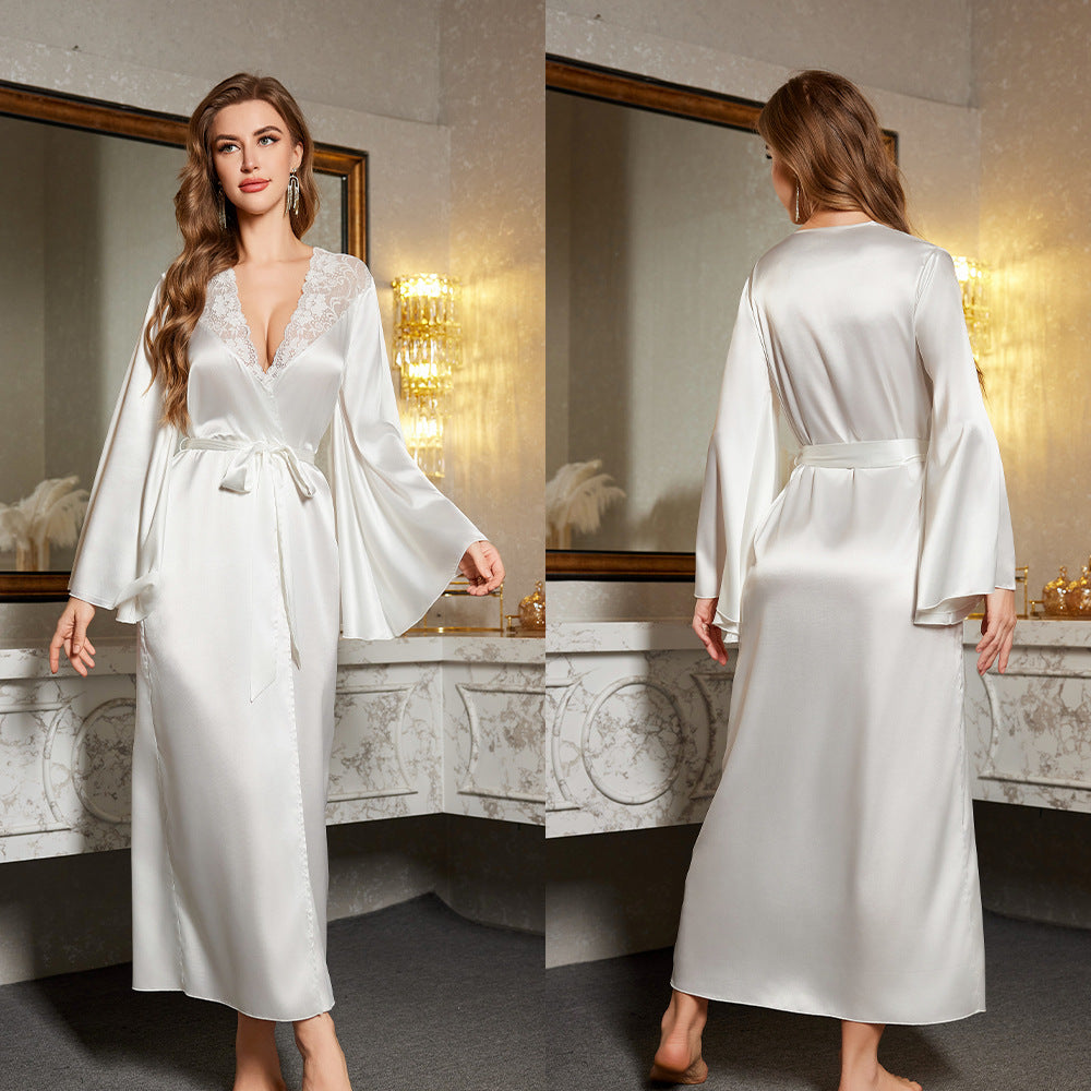 Sexy Women's Summer Long Bathrobe Lace Sleepwear Homewear