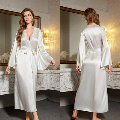 Sexy Women's Summer Long Bathrobe Lace Sleepwear Homewear