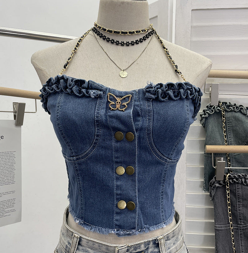 Cowboy tank top with buckle and strapless top