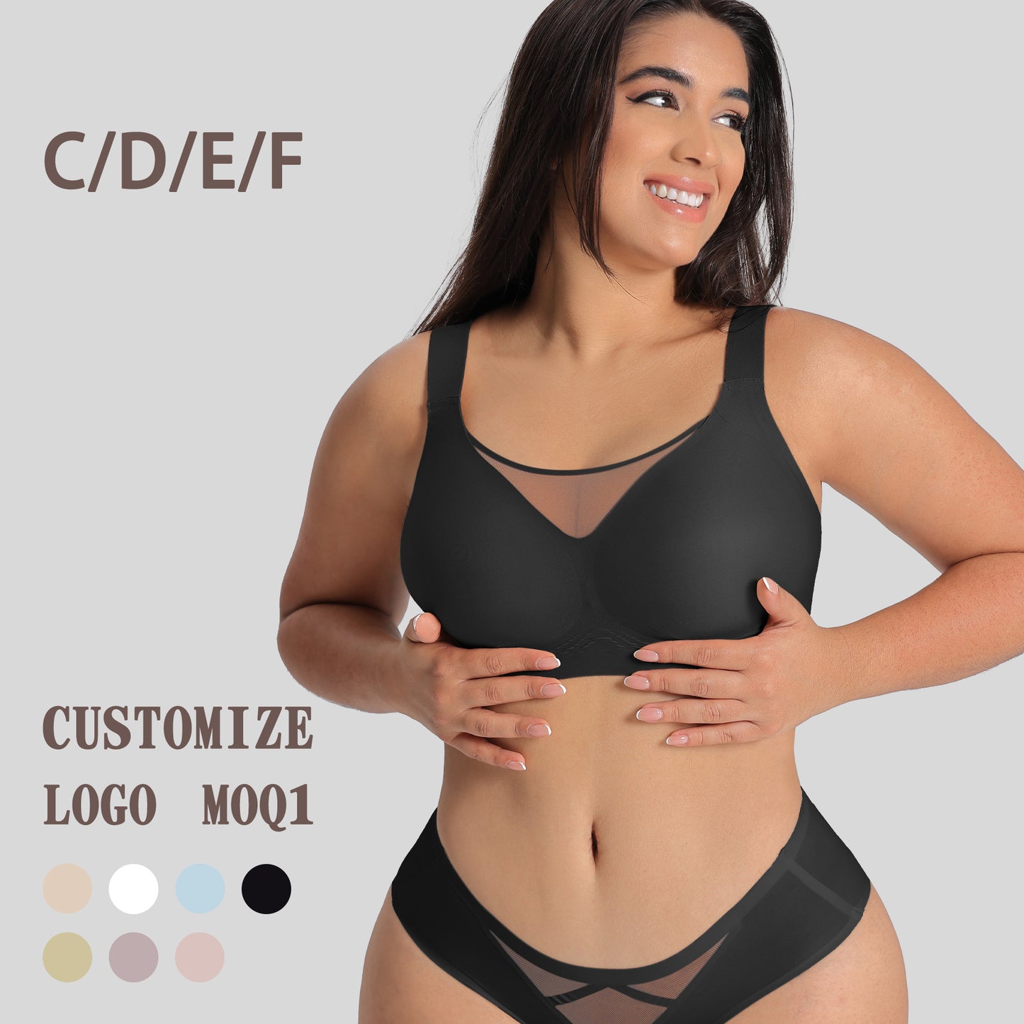 Plus Size Women's Bra with Large Cup Gathered, Breathable Mesh Customization