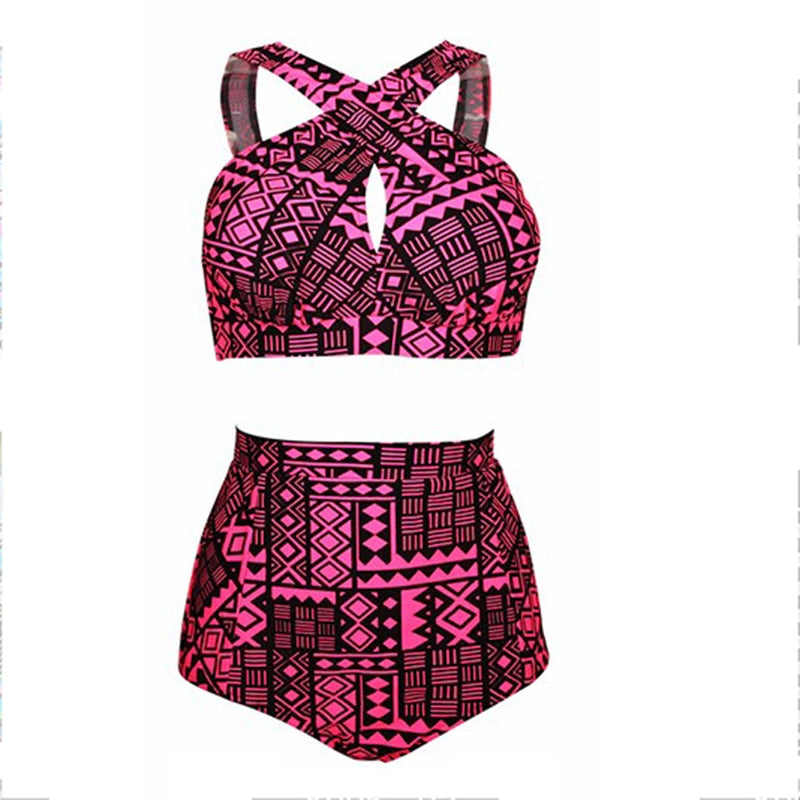 Plus Size Swimwear High Waist Swimsuit High Neck Bikini 2017 Cross Bikinis Women Swimsuit Top Bathing suit female swimwear 5XL