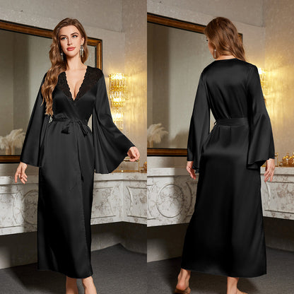 Sexy Women's Summer Long Bathrobe Lace Sleepwear Homewear