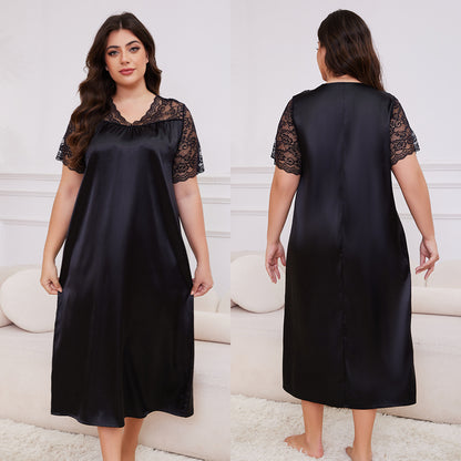 Women's Spring and Summer Short Sleeve Long Nightgown Loose Homewear