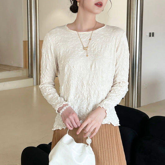 Pleated Soft Fabric Fashion Top with Irregular Ruffles, Versatile for Layering or Wearing Alone