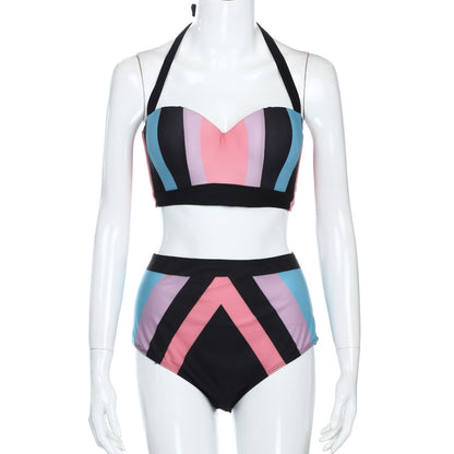 Plus Size Push Up women swimsuit bikini set Large size rainbow color high waist lady swimming suit bath shower wear bikini