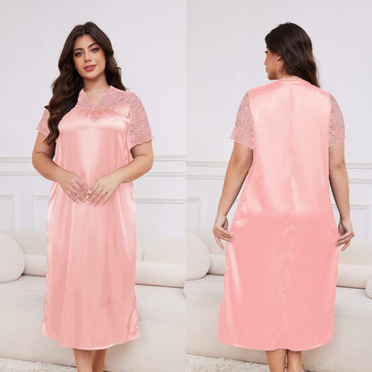 Women's Spring and Summer Short Sleeve Long Nightgown Loose Homewear