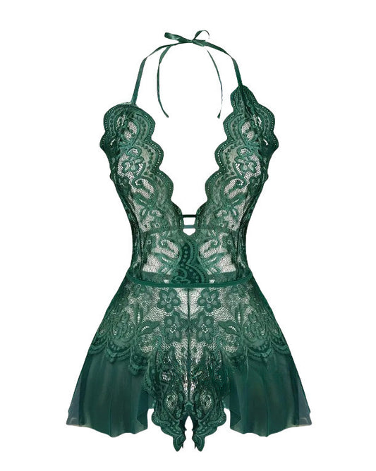 Sexy lingerie with transparent lace and seductive jumpsuit for women
