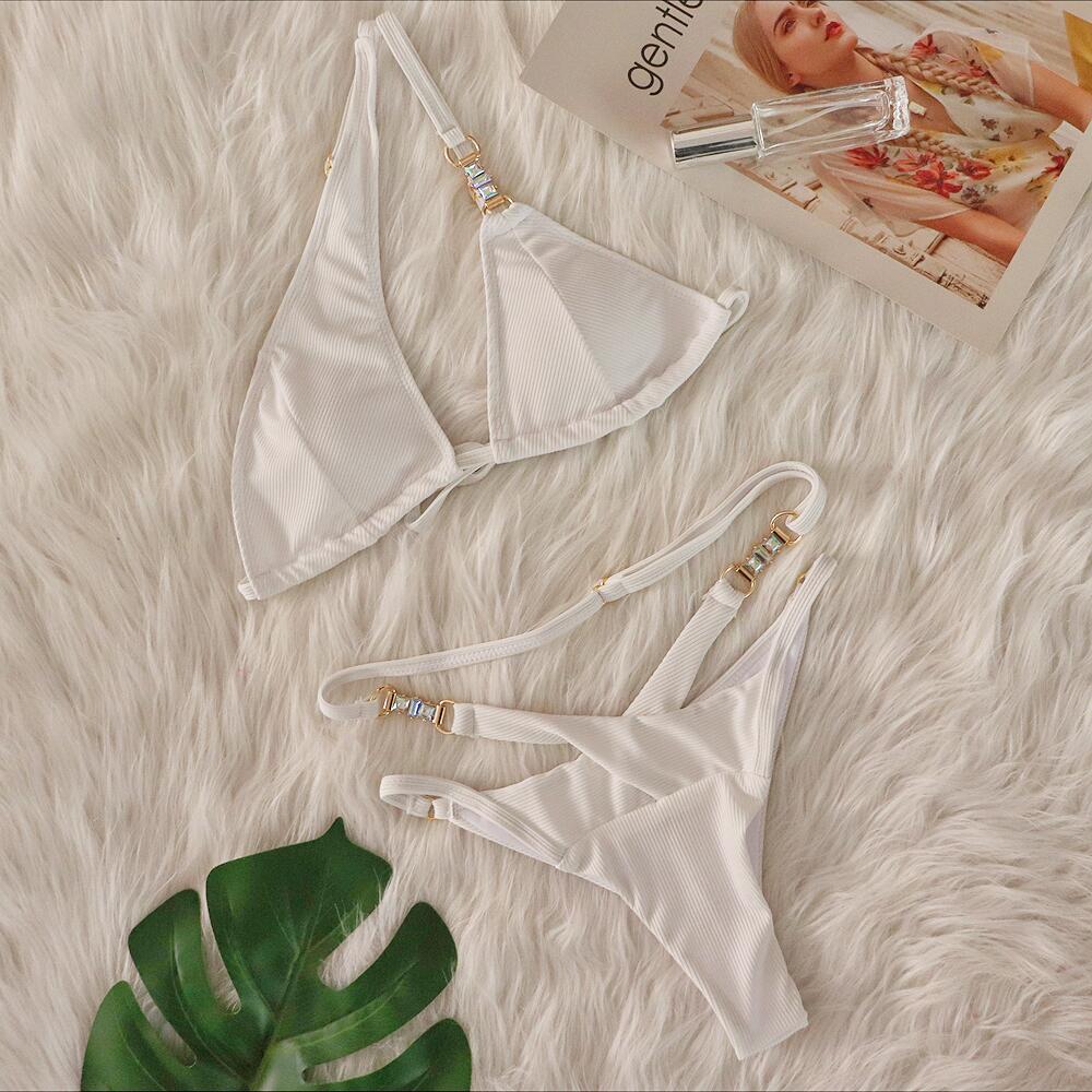 Bikini Set Women Sexy Crystal Diamond Stripe Tied Two-Piece Swimwear European and American Style Luxury Swimwear