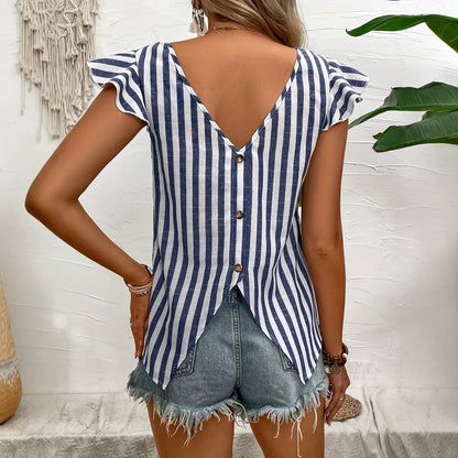 Striped V-neck top for women