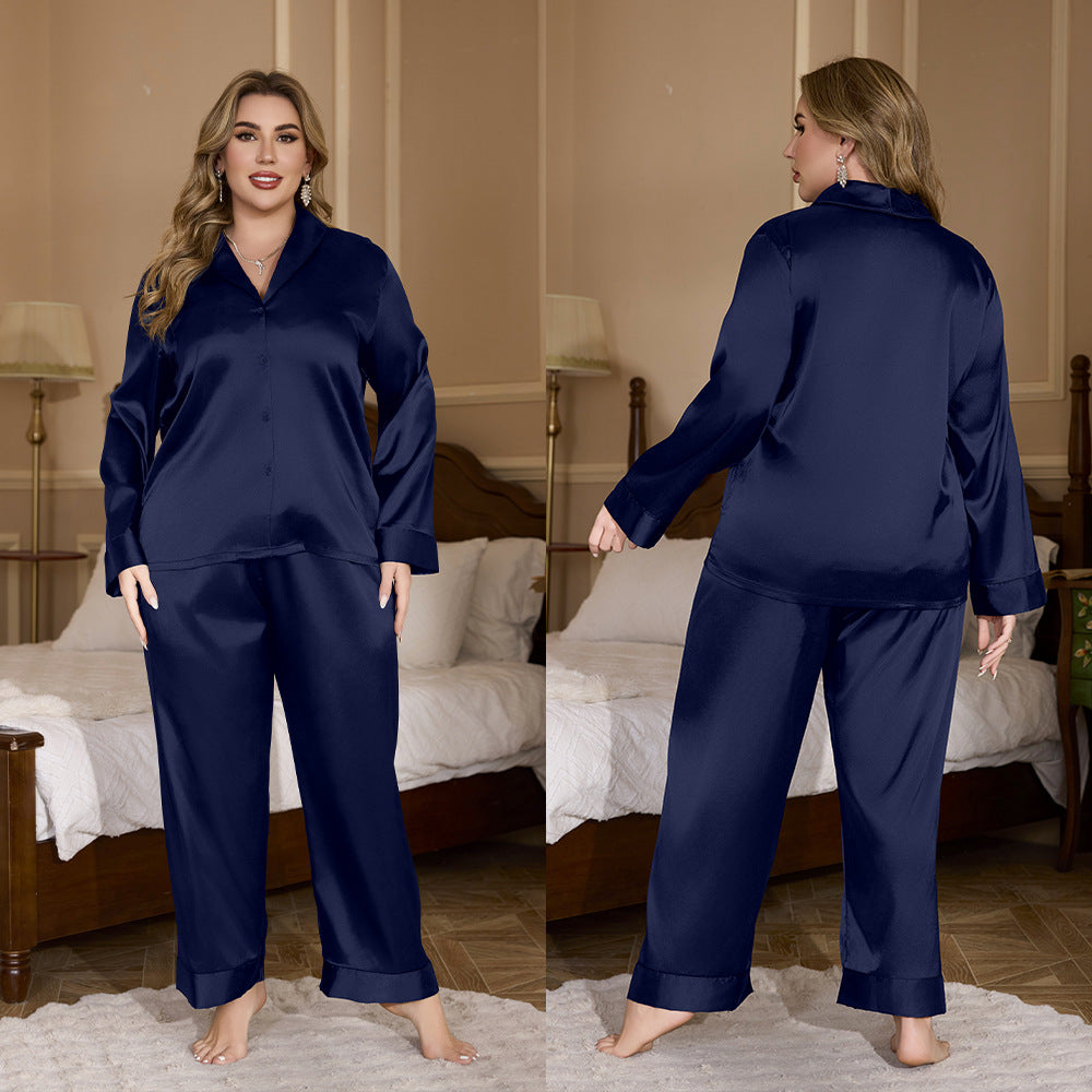 European and American New Large Size Cardigan Pajamas Women's Long Sleeve Long Pants Set Homewear