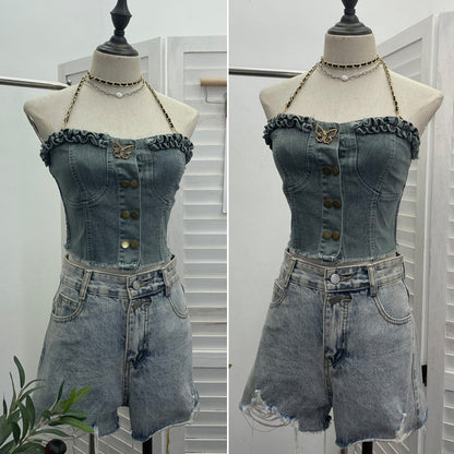 Cowboy tank top with buckle and strapless top