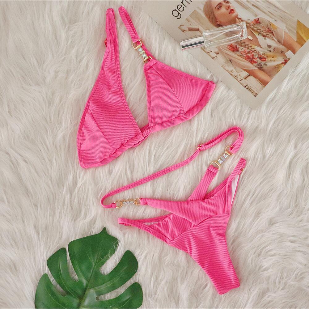 Bikini Set Women Sexy Crystal Diamond Stripe Tied Two-Piece Swimwear European and American Style Luxury Swimwear