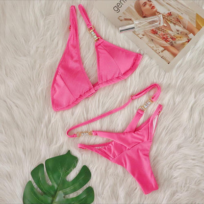 Bikini Set Women Sexy Crystal Diamond Stripe Tied Two-Piece Swimwear European and American Style Luxury Swimwear