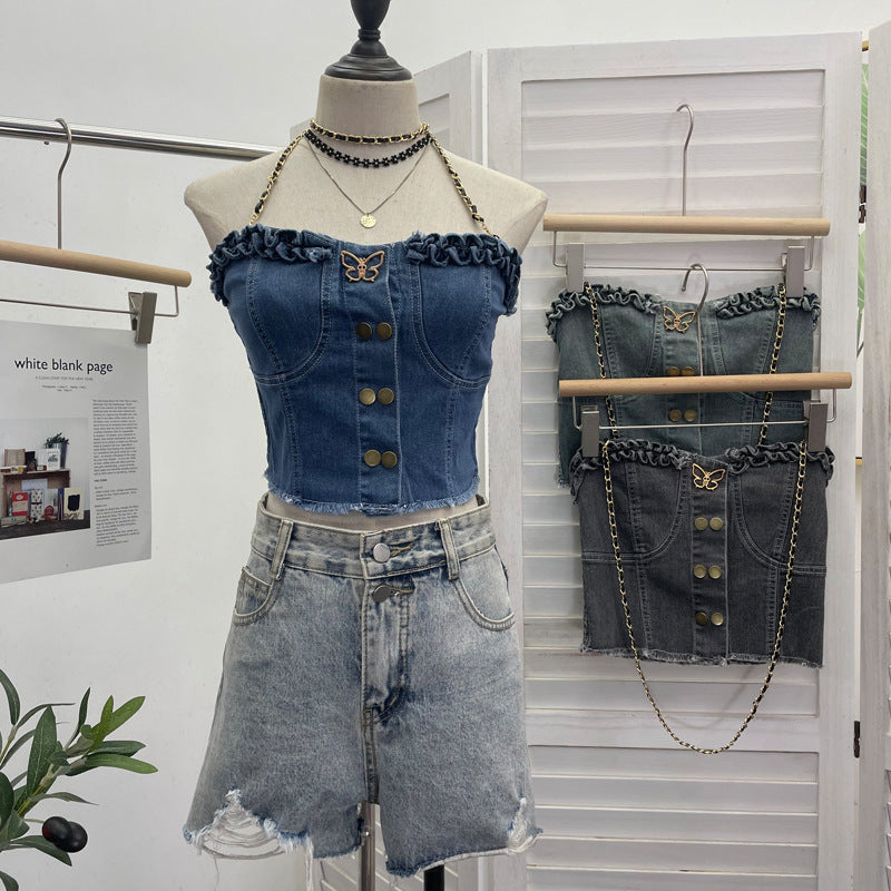 Cowboy tank top with buckle and strapless top