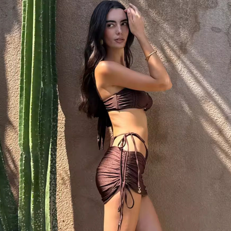 Solid color circular strap bikini