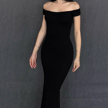 Solid Color Strapless Fitted Waist Bodycon Long Dress