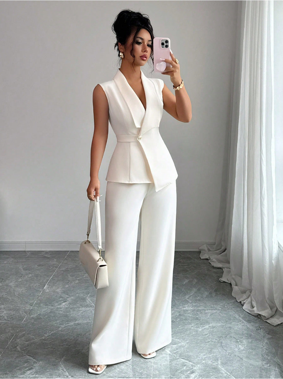 Sleeveless suit straight leg pants two-piece set