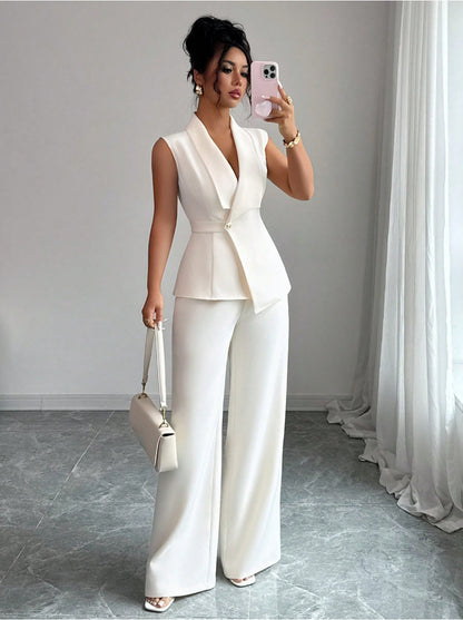 Sleeveless suit straight leg pants two-piece set