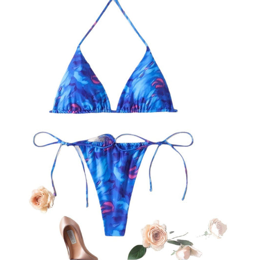 Three point bikini tie dye split swimsuit
