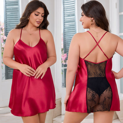 Lace Sexy  Plus Size Women's Short Strap Nightdress Homewear