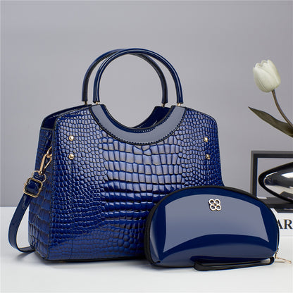 Handbag snake patterned mother and child bag shiny leather platinum bag