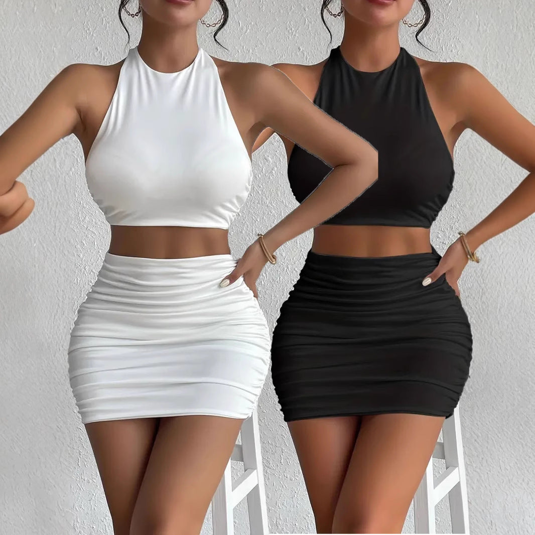 Crop Top Set with Halter Neckline Women's Vest Set