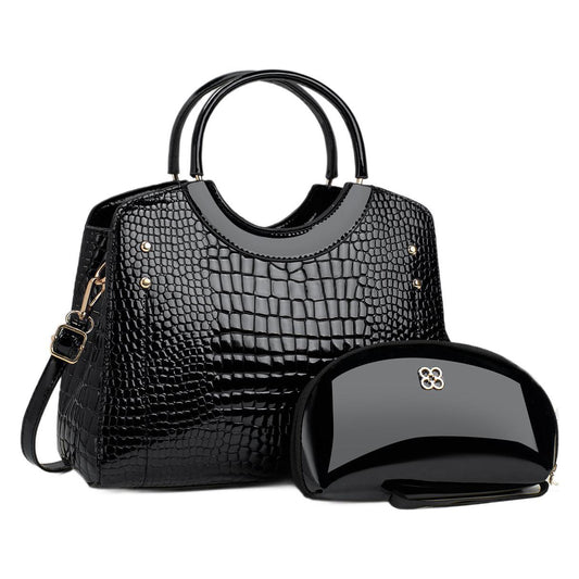 Handbag snake patterned mother and child bag shiny leather platinum bag
