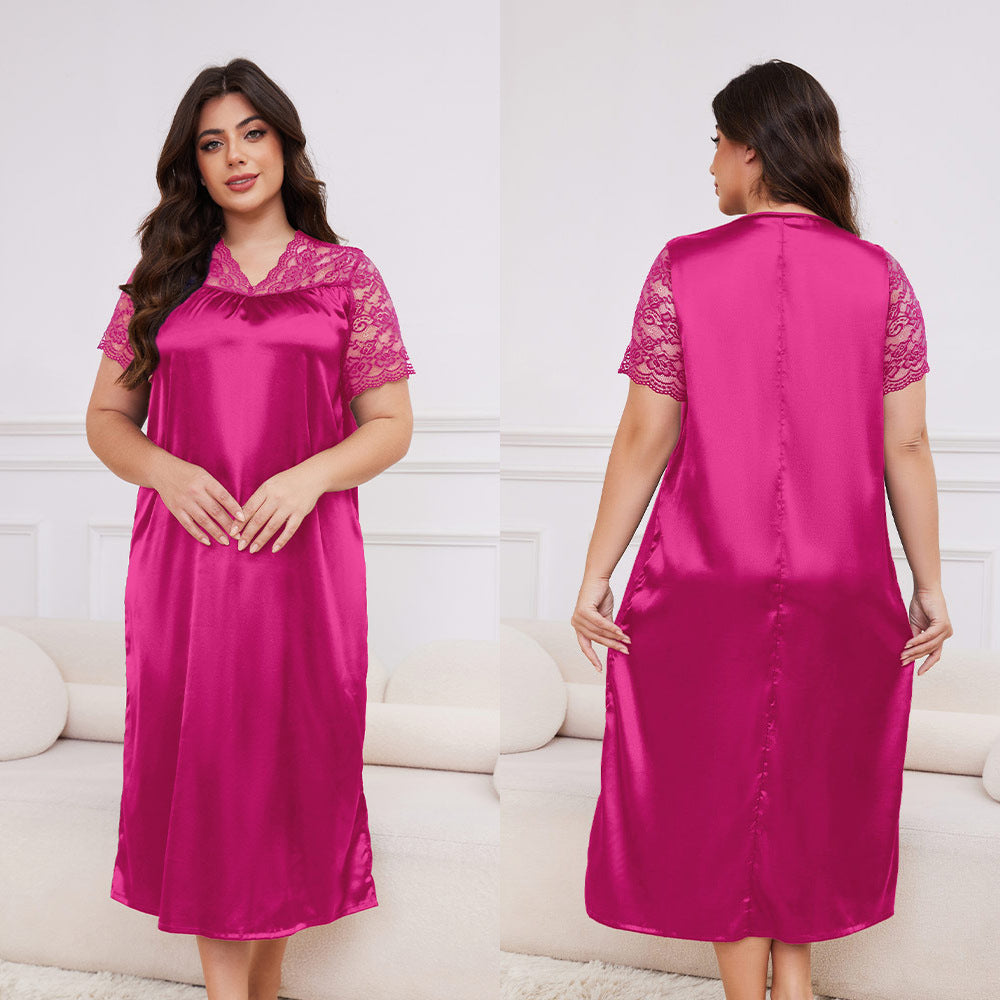 Women's Spring and Summer Short Sleeve Long Nightgown Loose Homewear