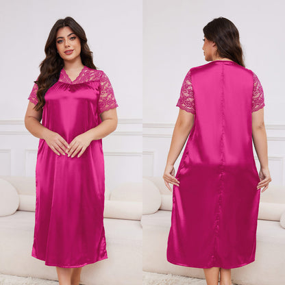 Women's Spring and Summer Short Sleeve Long Nightgown Loose Homewear