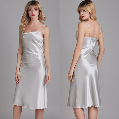 Elegant Nightgown with Swing Collar for Women Summer Thin Sleep Dress Homewear