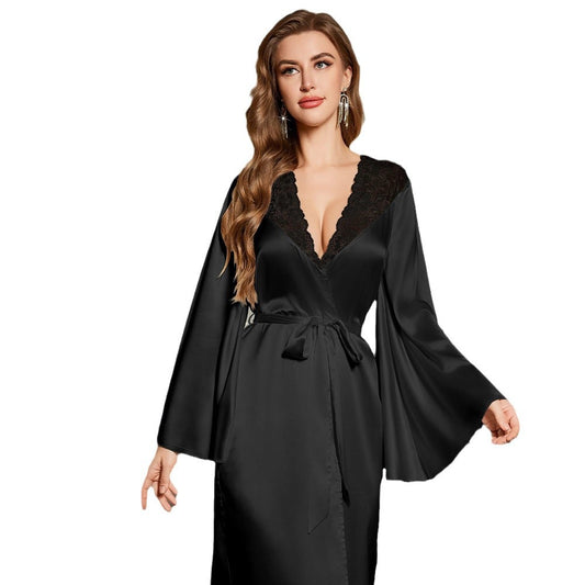 Sexy Women's Summer Long Bathrobe Lace Sleepwear Homewear