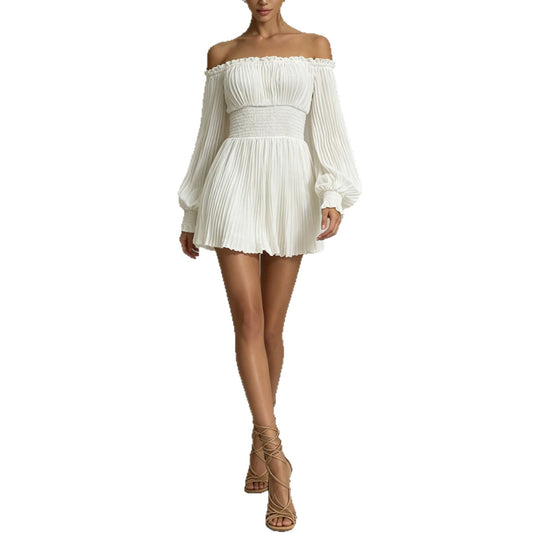 One collar long sleeved waist cinching dress