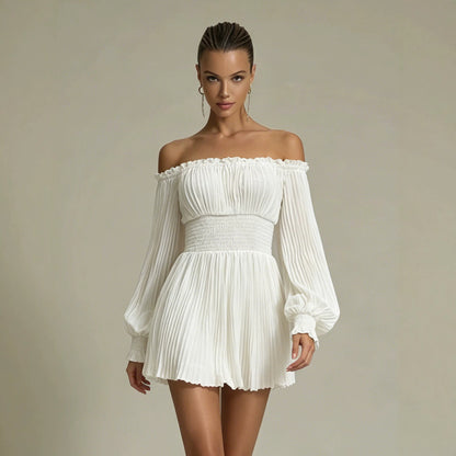 One collar long sleeved waist cinching dress