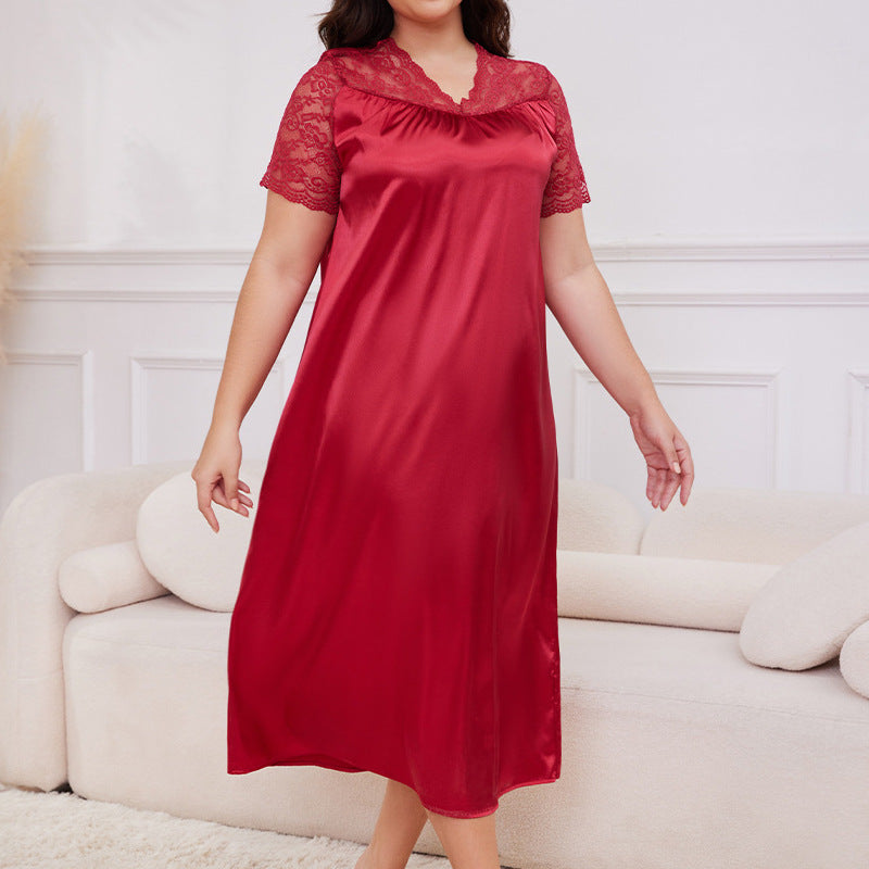 Women's Spring and Summer Short Sleeve Long Nightgown Loose Homewear