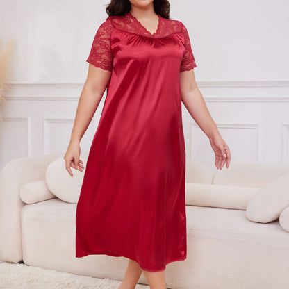 Women's Spring and Summer Short Sleeve Long Nightgown Loose Homewear