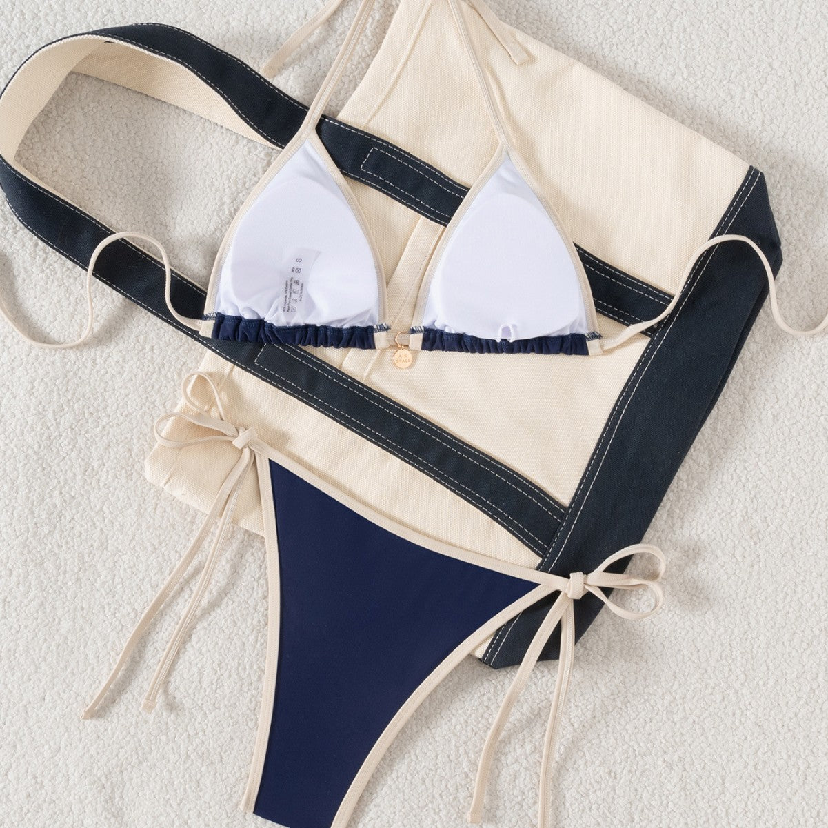 Swimwear Women Color Block Binding Strap Sexy Bikini Two-Piece Swimsuit