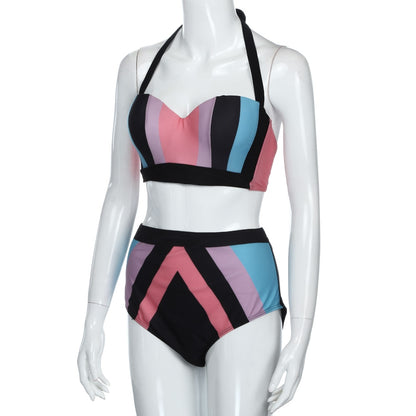 Plus Size Push Up women swimsuit bikini set Large size rainbow color high waist lady swimming suit bath shower wear bikini