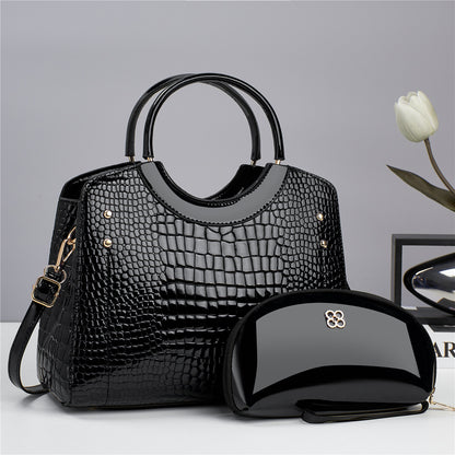 Handbag snake patterned mother and child bag shiny leather platinum bag