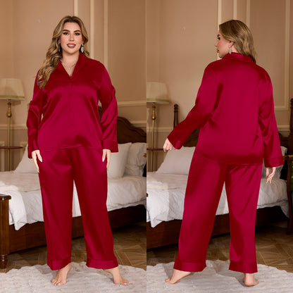 European and American New Large Size Cardigan Pajamas Women's Long Sleeve Long Pants Set Homewear