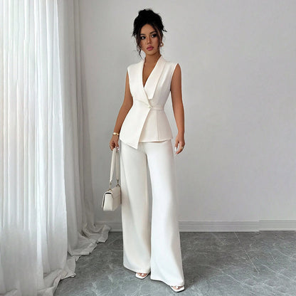 Sleeveless suit straight leg pants two-piece set