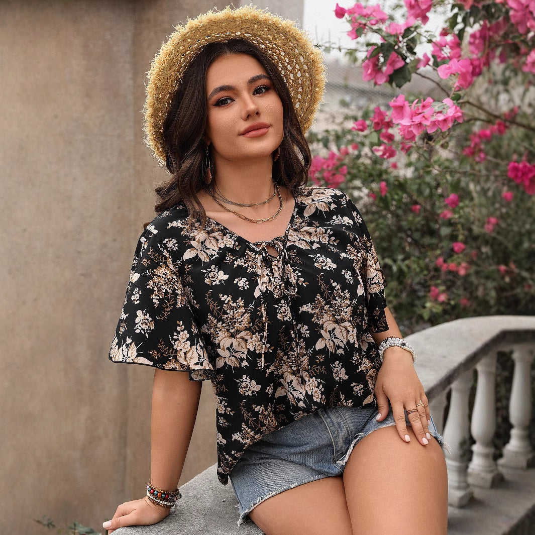 Custom Plus Size Women's Casual Loose Printed Short Sleeve Top